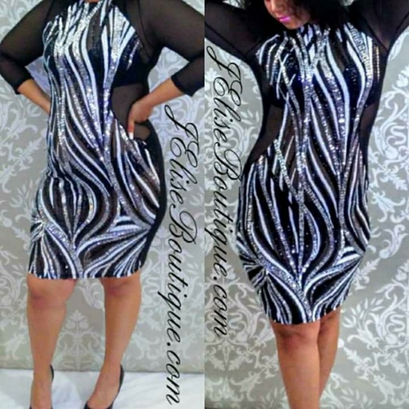 J Elise Boutique Dresses & Skirts - Plus Size Wavy Design Party Sequins Dress